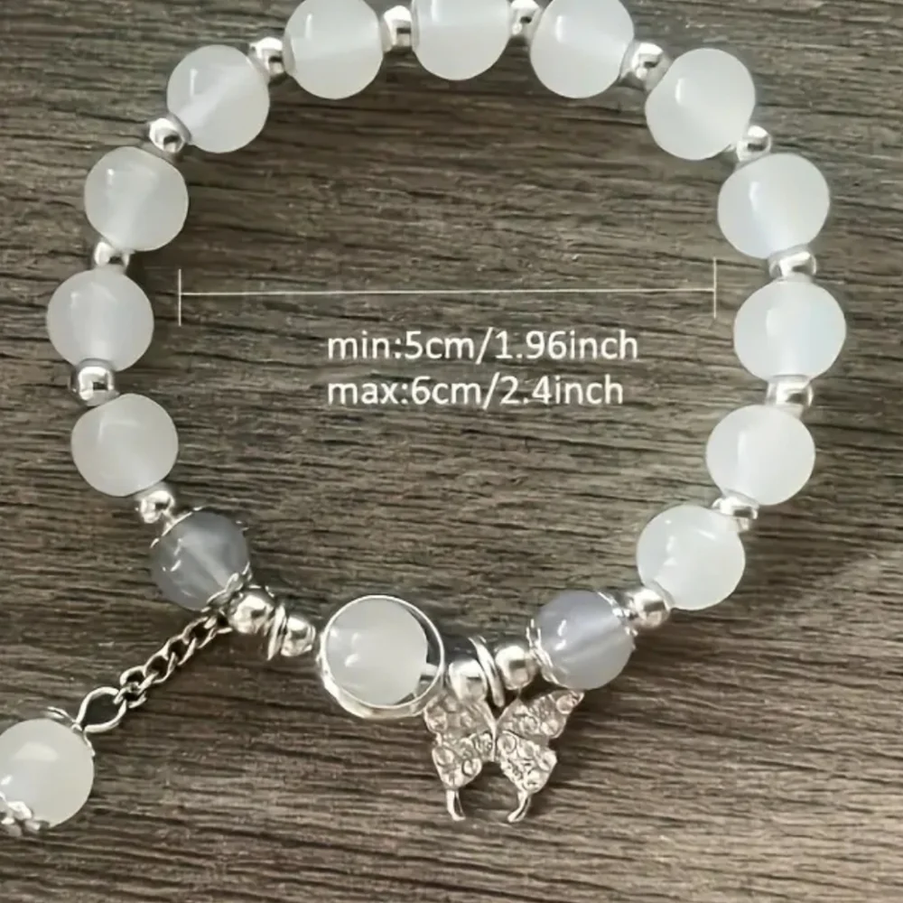 Butterfly Beaded Bracelet Simulated Moonstones - Picture 5 of 6
